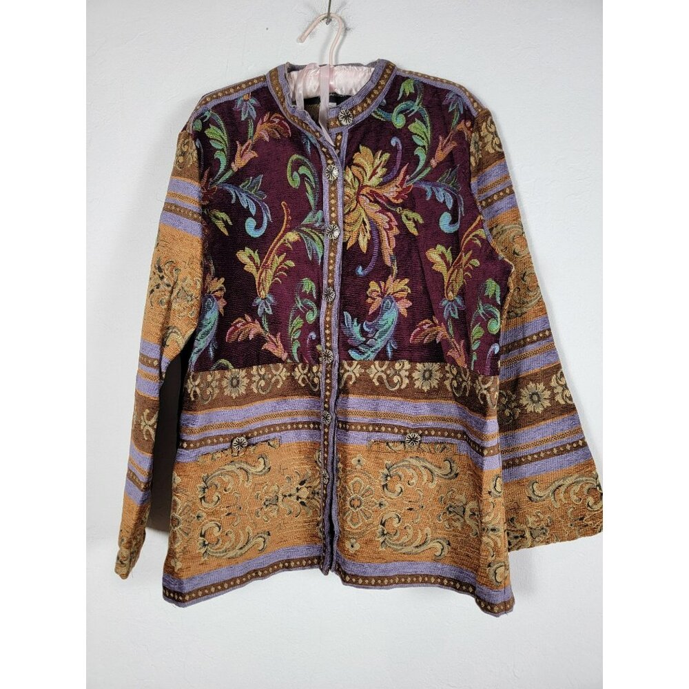 Sag Harbor Women's Vintage Paisley Art Print Tapestry Jacket Purple/Brown 14